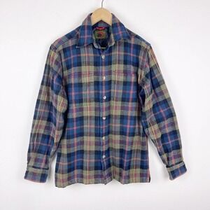Vintage Boston Traders Blue Brown Plaid Heavyweight Flannel Shirt Shacket Small